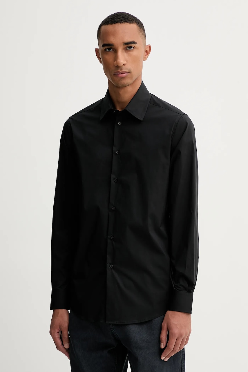 United Colors of Benetton cămașă culoarea negru, cu guler clasic, regular, 551MUQ049 United Colors of Benetton cămașă culoarea negru, cu guler clasic, regular, 551MUQ049