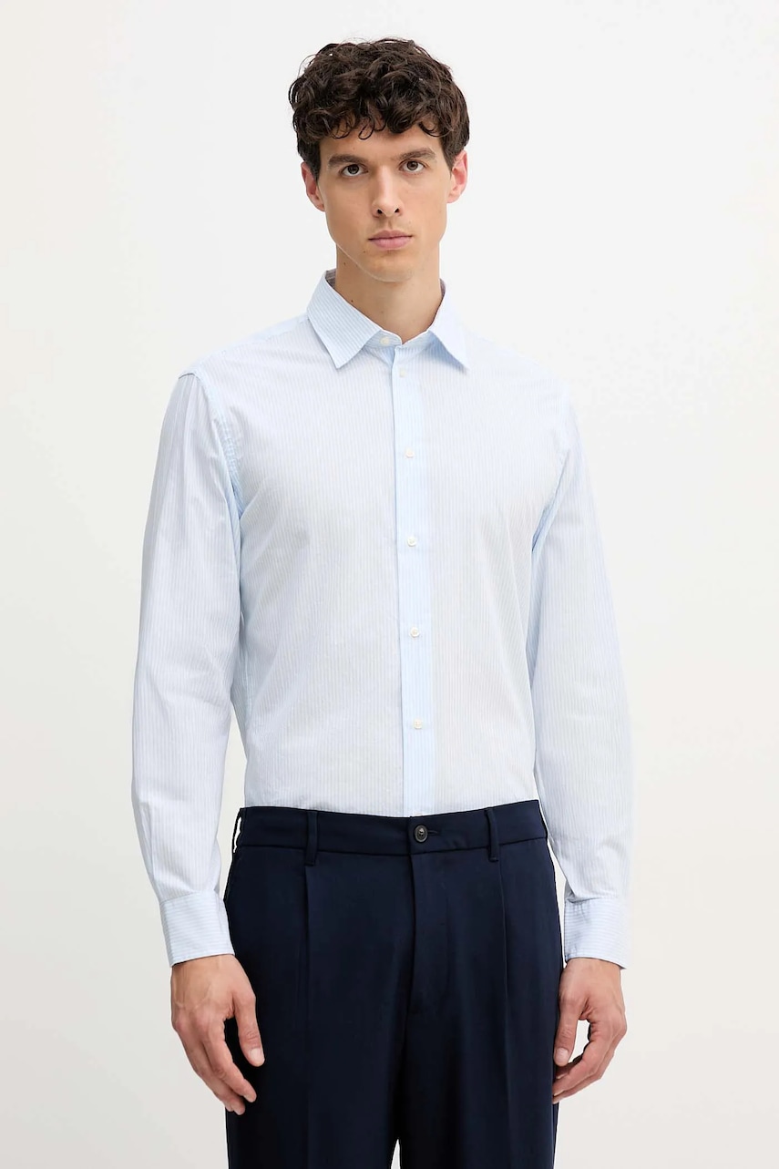 Levně Bavlněná košile United Colors of Benetton pánská, modrá barva, regular, s klasickým límcem, 52MCUQ04A