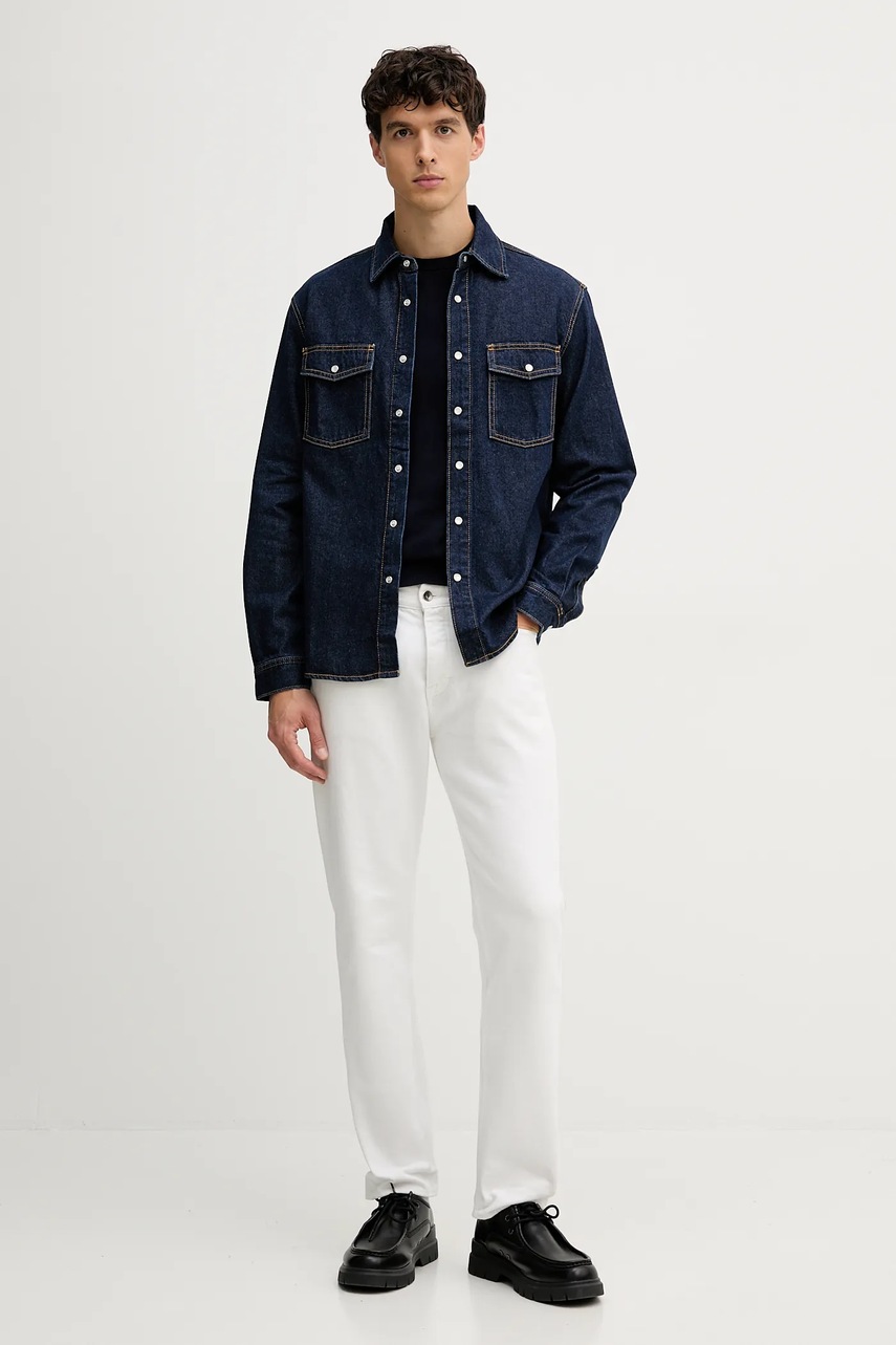 Джинсовая рубашка United Colors of Benetton цвет синий regular классический воротник 5R5ZUQ05Z