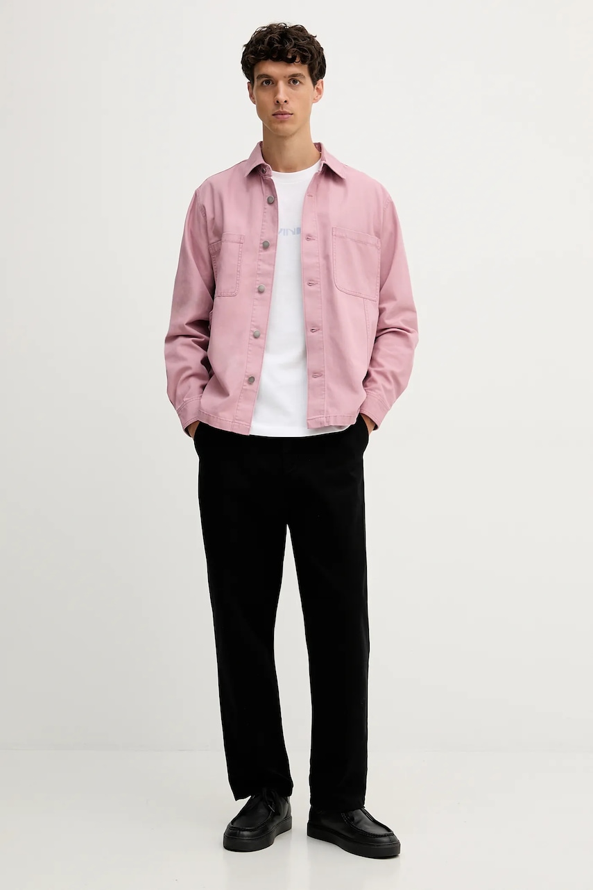 Джинсовая рубашка United Colors of Benetton цвет розовый regular классический воротник 5QHDUQ060 Джинсовая рубашка United Colors of Benetton цвет розовый regular классический воротник 5QHDUQ060