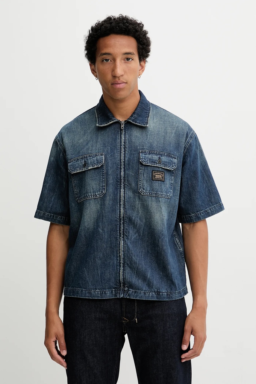 Levně Džínová košile Guess Originals pánská, modrá barva, relaxed, s klasickým límcem, M5YH67 D5R0D
