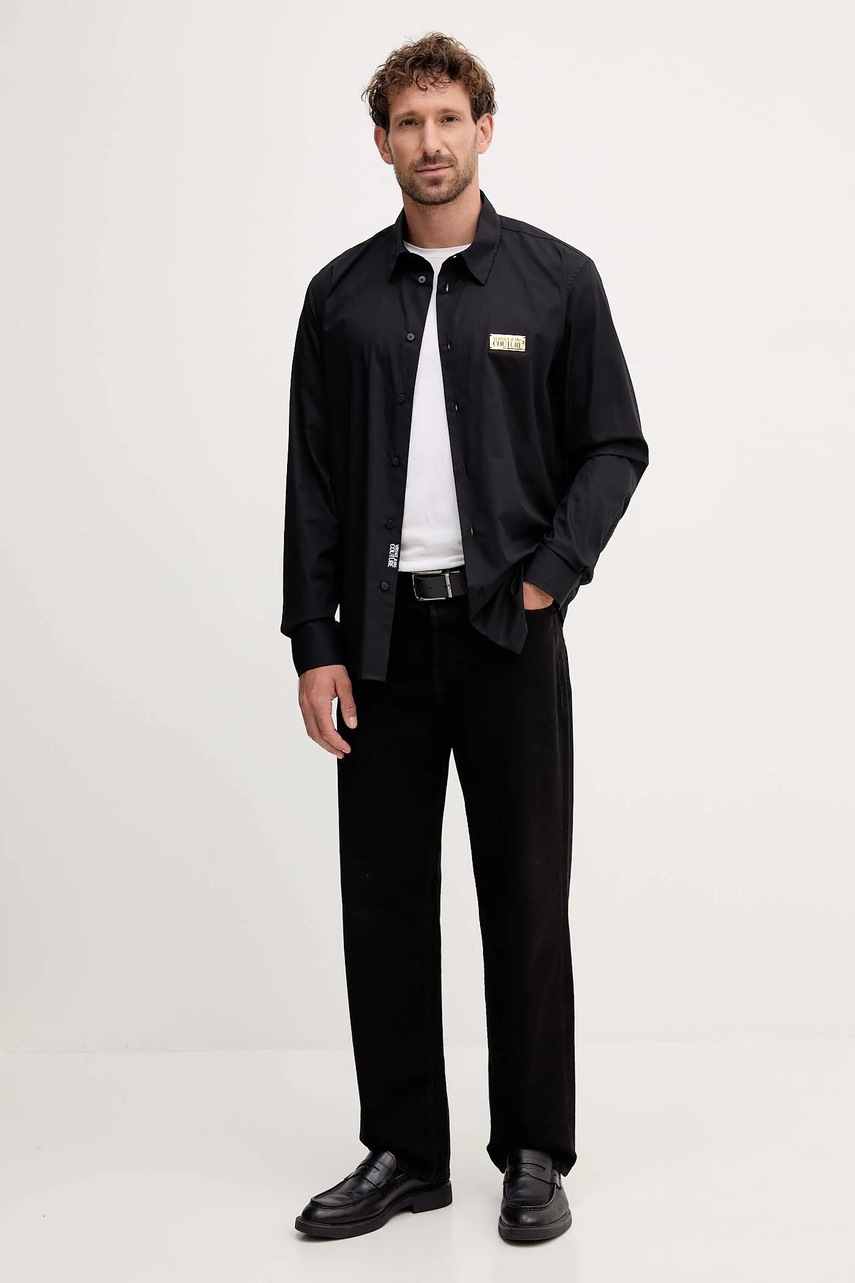 Хлопковая рубашка Versace Jeans Couture цвет чёрный regular классический воротник 79GALKR1 CN00K