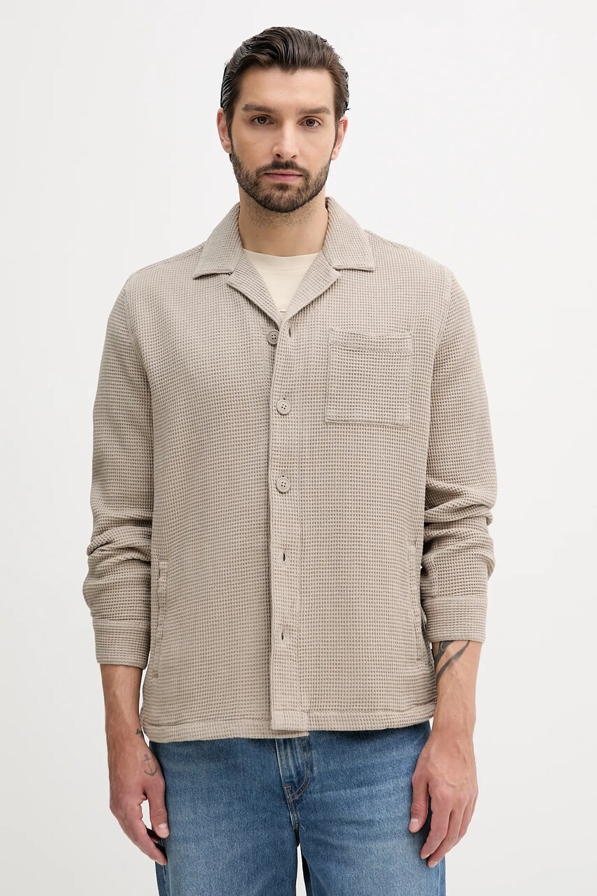 Barbour camasa din bumbac SANDWOOD culoarea bej, cu guler clasic, relaxed, MOS0416