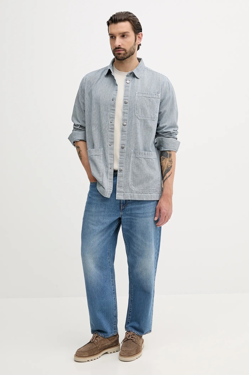 Хлопковая рубашка Barbour TINDALE цвет синий relaxed классический воротник MOS0435