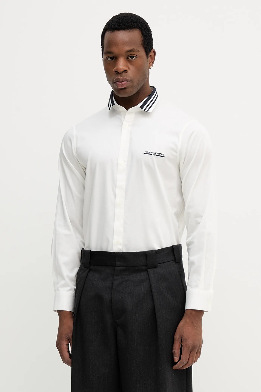 Levně Košile Armani Exchange pánská, béžová barva, regular, s klasickým límcem, XM000958 AF10192