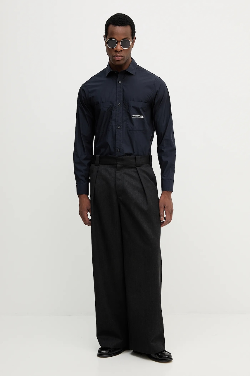 Хлопковая рубашка Armani Exchange цвет синий regular классический воротник XM000959 AF12994 Хлопковая рубашка Armani Exchange цвет синий regular классический воротник XM000959 AF12994