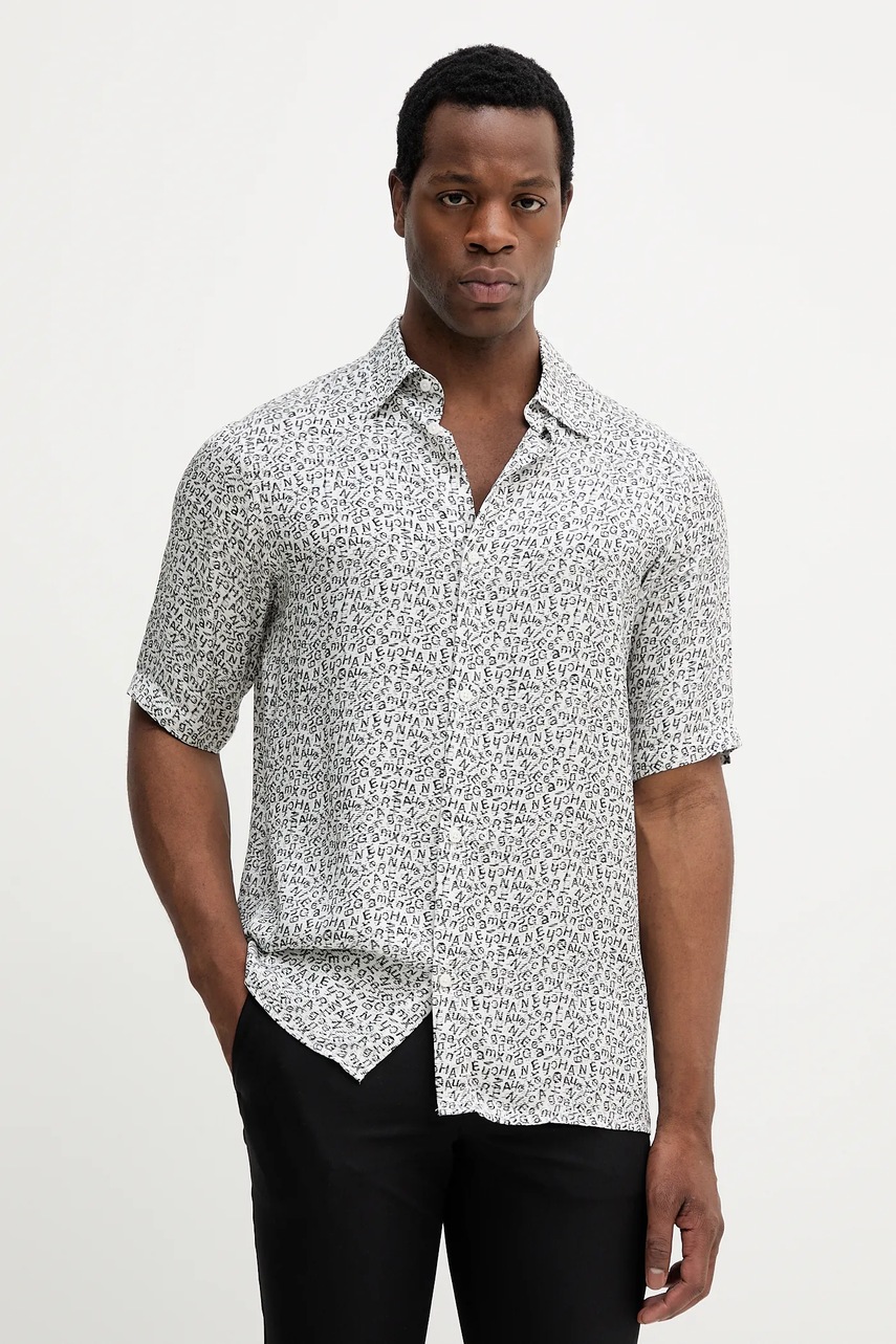 Levně Košile Armani Exchange pánská, černá barva, regular, s klasickým límcem, XM001926 AF13235