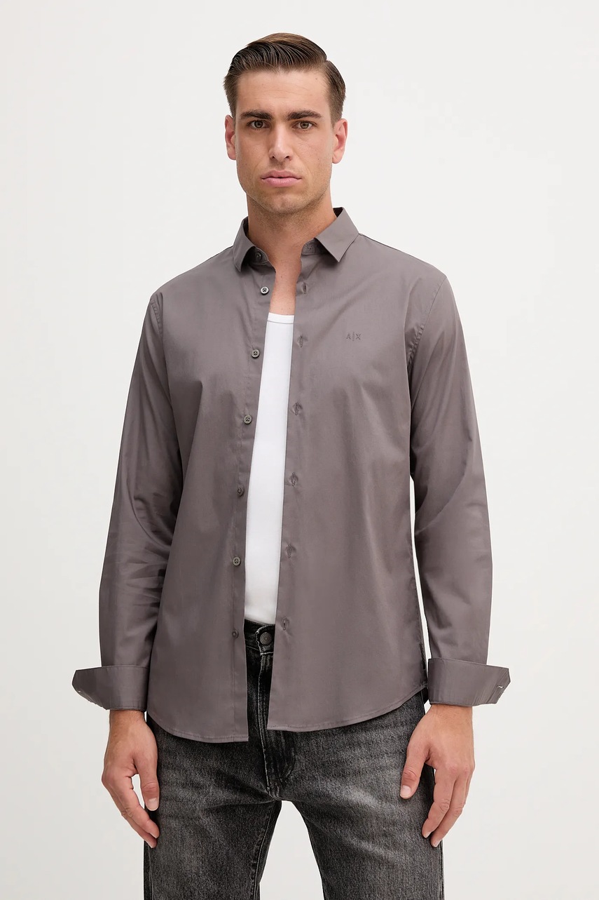 Levně Košile Armani Exchange pánská, šedá barva, regular, s klasickým límcem, 8NZC31 ZN28Z