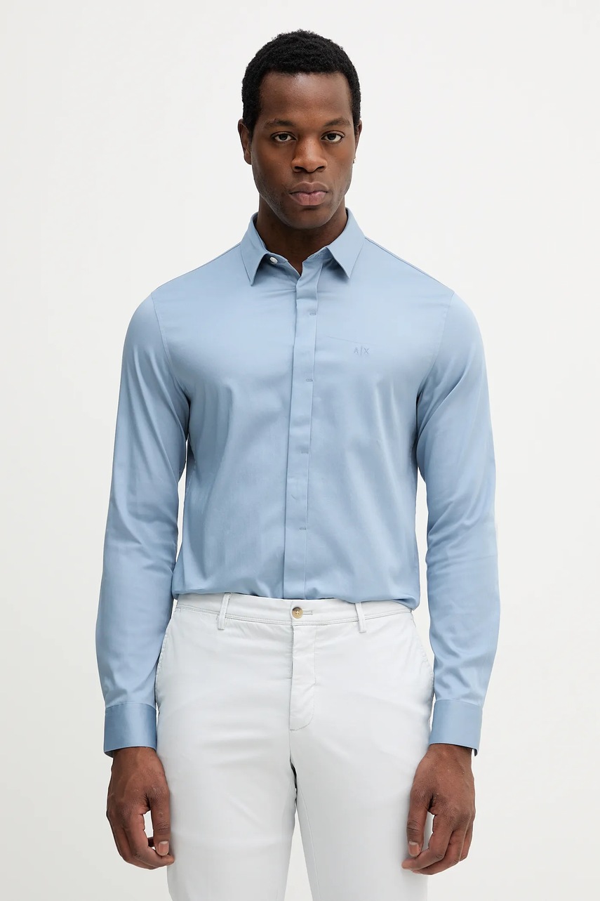Levně Košile Armani Exchange pánská, modrá barva, slim, s klasickým límcem, 8NZCBD ZN10Z