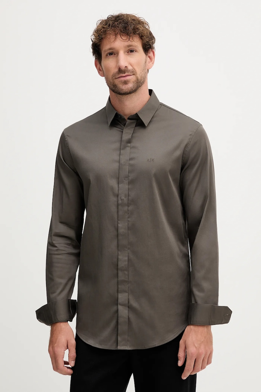 Armani Exchange cămașă culoarea maro, cu guler clasic, slim, 8NZCBD ZN10Z