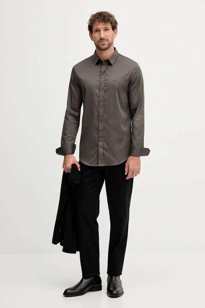 Рубашка Armani Exchange цвет коричневый slim классический воротник 8NZCBD ZN10Z