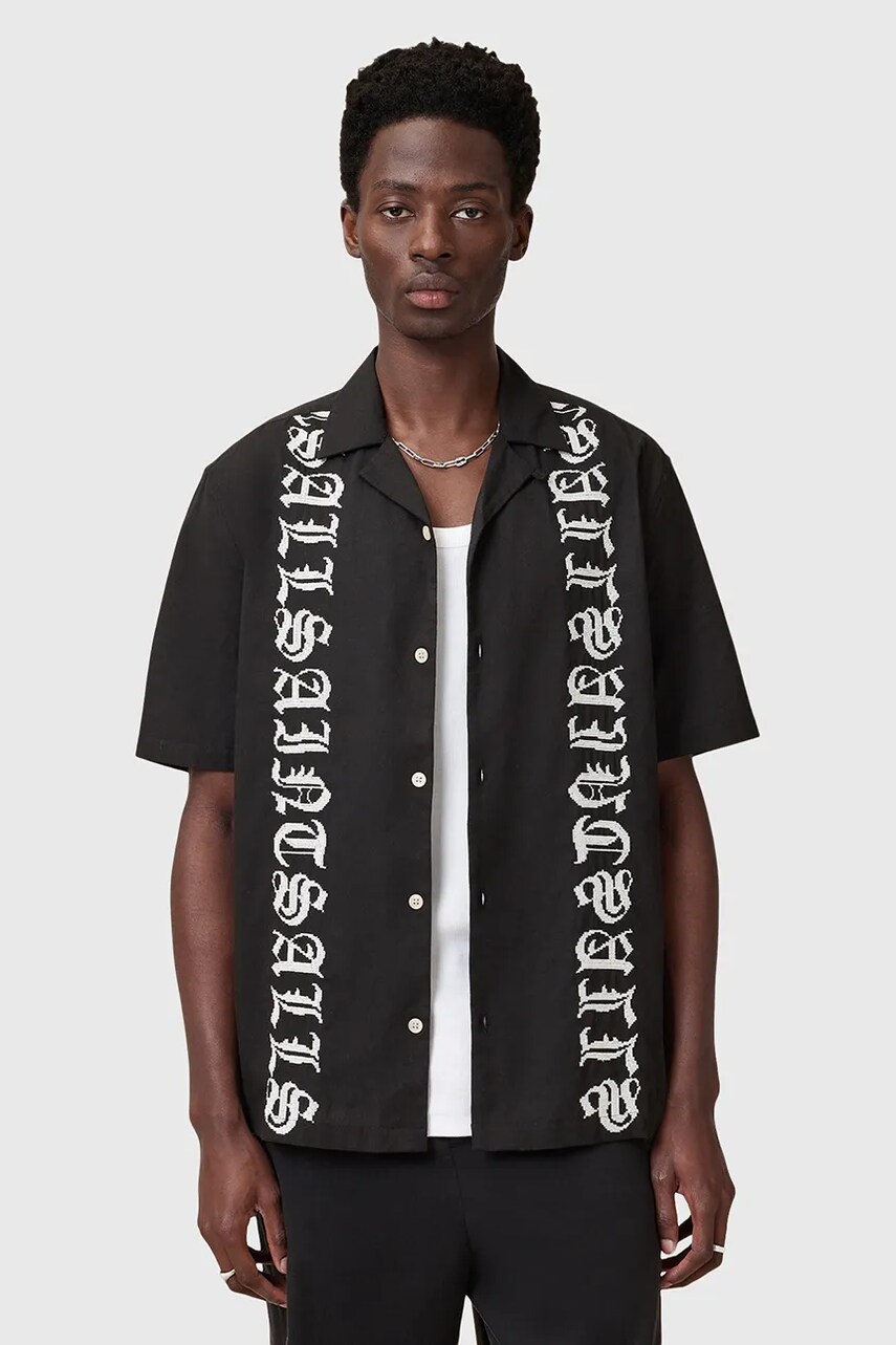 AllSaints camasa din bumbac SCRIPTURE culoarea negru, cu guler clasic, relaxed, M105SC