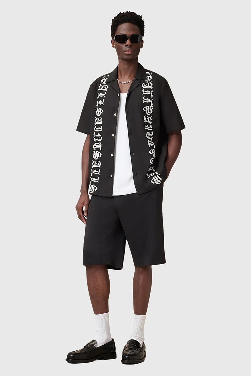 Βαμβακερό πουκάμισο AllSaints SCRIPTURE ανδρικό, χρώμα: μαύρο, M105SC φωτογραφία