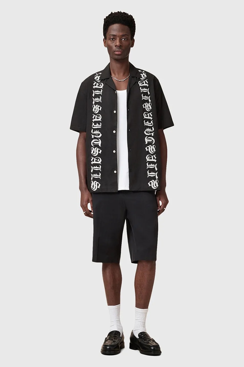 Βαμβακερό πουκάμισο AllSaints SCRIPTURE ανδρικό, χρώμα: μαύρο, M105SC φωτογραφία