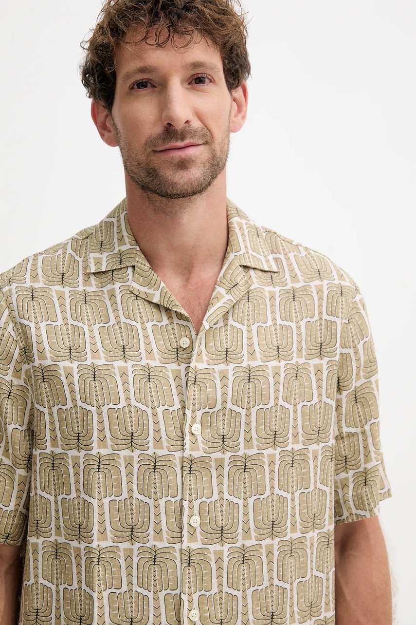 Πουκάμισο από λινό Frescobol Carioca ανδρικό, χρώμα: πράσινο, 2593.843 φωτογραφία