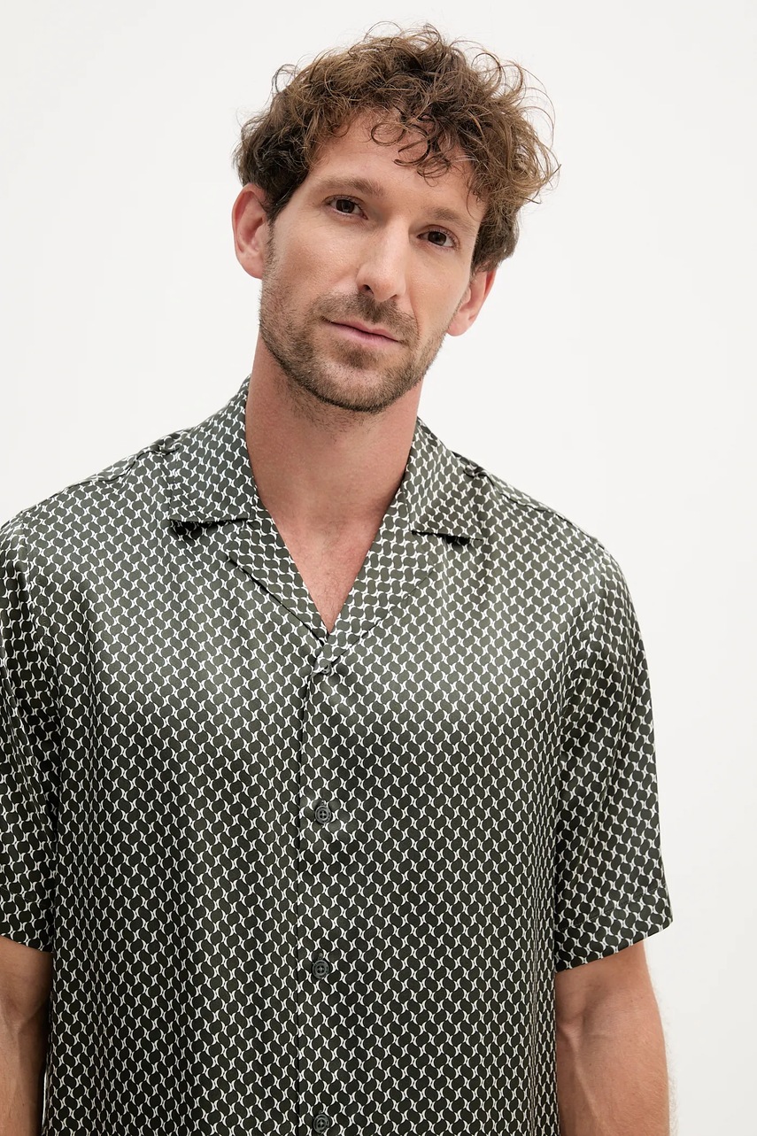 Μεταξωτό πουκάμισο Frescobol Carioca ανδρικό, χρώμα: πράσινο, 2594.840 φωτογραφία