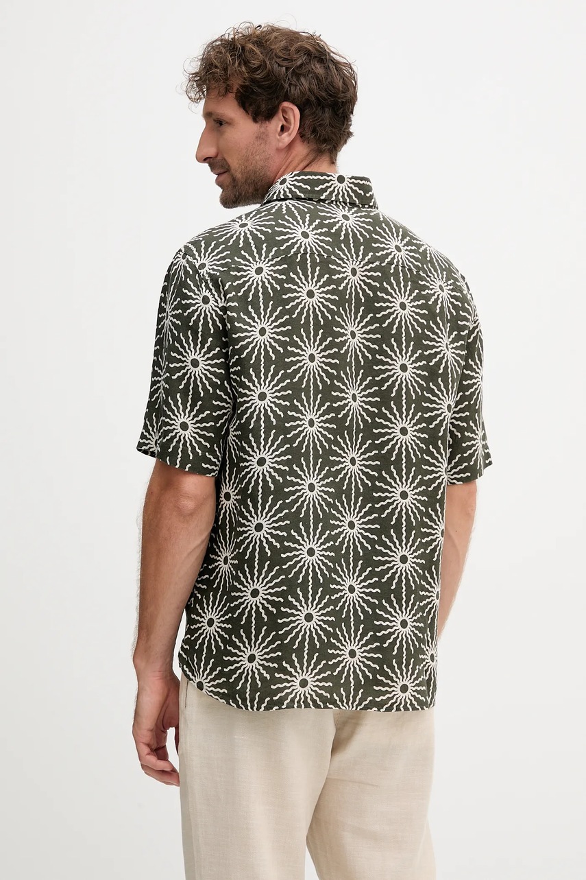 Πουκάμισο από λινό Frescobol Carioca ανδρικό, χρώμα: πράσινο, 2592.840 φωτογραφία