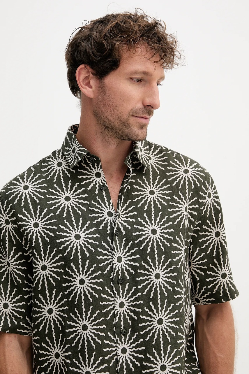 Πουκάμισο από λινό Frescobol Carioca ανδρικό, χρώμα: πράσινο, 2592.840 φωτογραφία