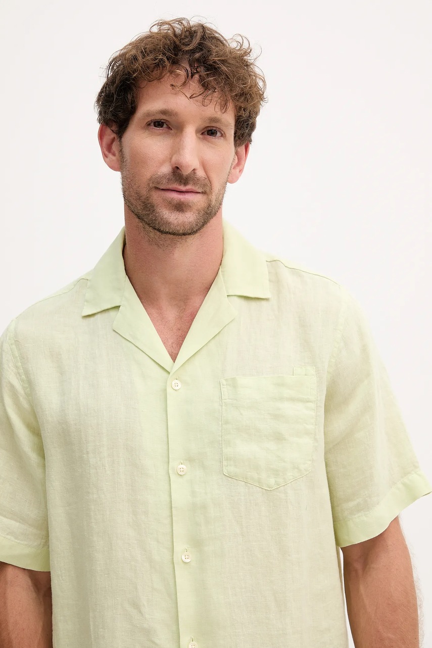 Πουκάμισο από λινό Frescobol Carioca ανδρικό, χρώμα: πράσινο, 2533.432 φωτογραφία