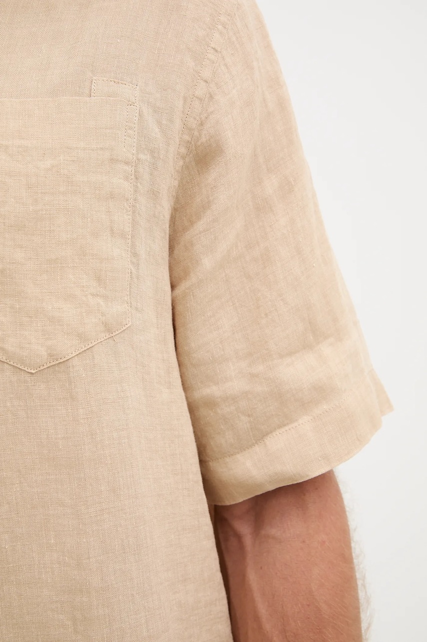 Πουκάμισο από λινό Frescobol Carioca ανδρικό, χρώμα: μπεζ, 2029.523 φωτογραφία