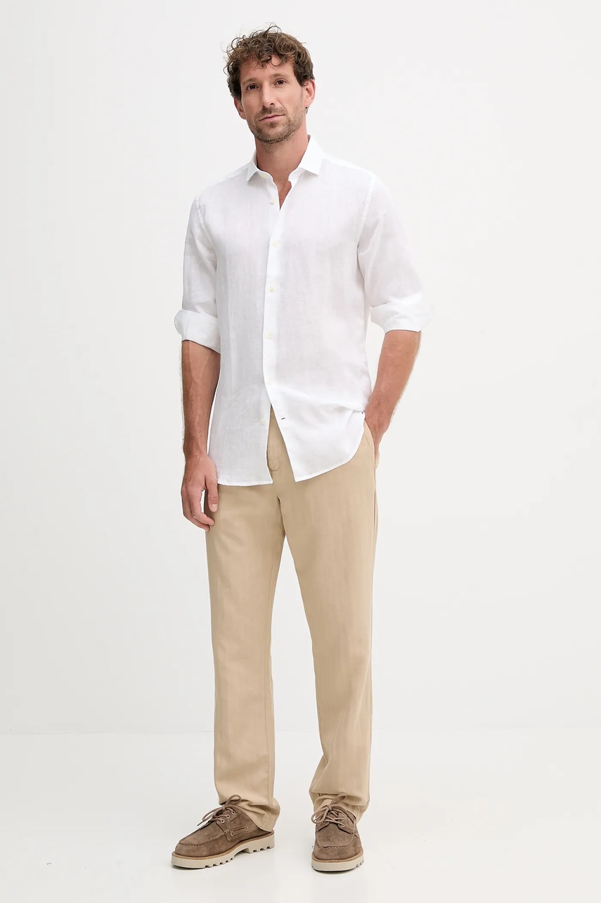 Льняная рубашка Frescobol Carioca цвет белый slim итальянский воротник 1060.01