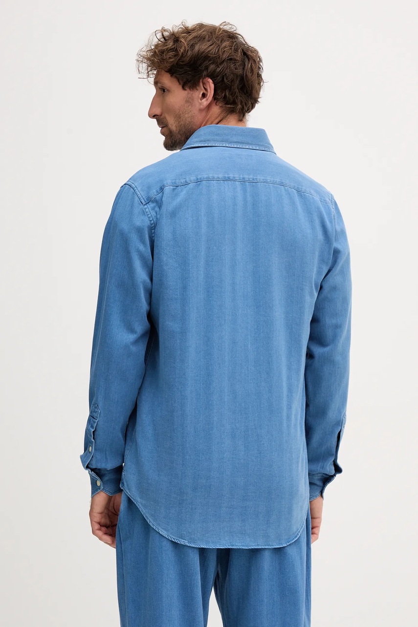 Βαμβακερό πουκάμισο Frescobol Carioca ανδρικό, χρώμα: μπλε, 2597.857 φωτογραφία