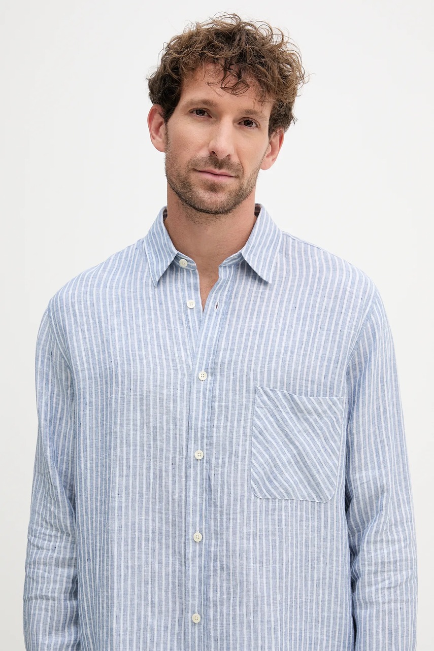 Πουκάμισο από λινό Frescobol Carioca ανδρικό, χρώμα: μπλε, 2589.683 φωτογραφία