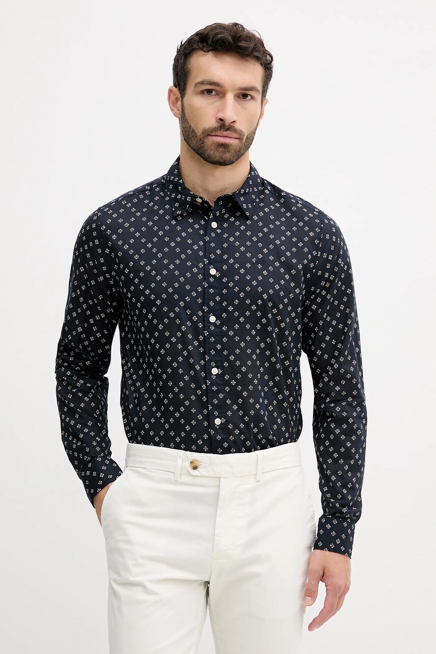 Levně Bavlněná košile Pepe Jeans pánská, tmavomodrá barva, regular, s klasickým límcem, PM309093