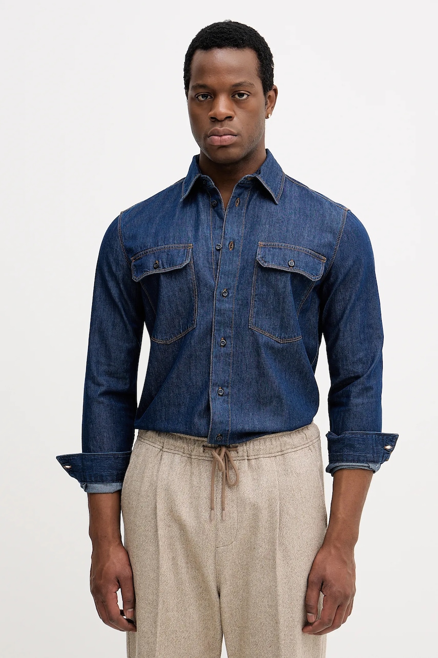 Sisley cămașă jeans cu guler clasic, regular, 51WVSQ04V