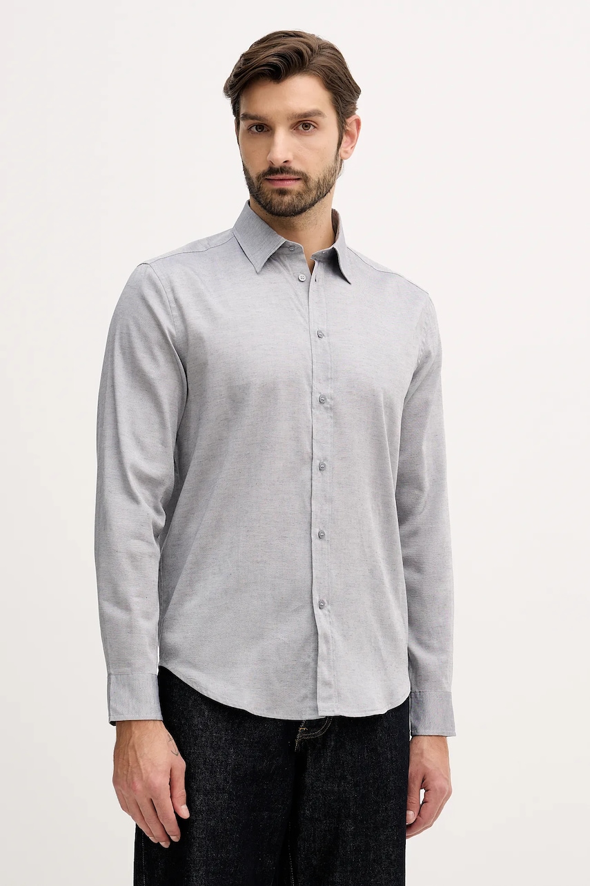 Sisley cămașă culoarea gri, cu guler clasic, regular, 5EY3SQ049