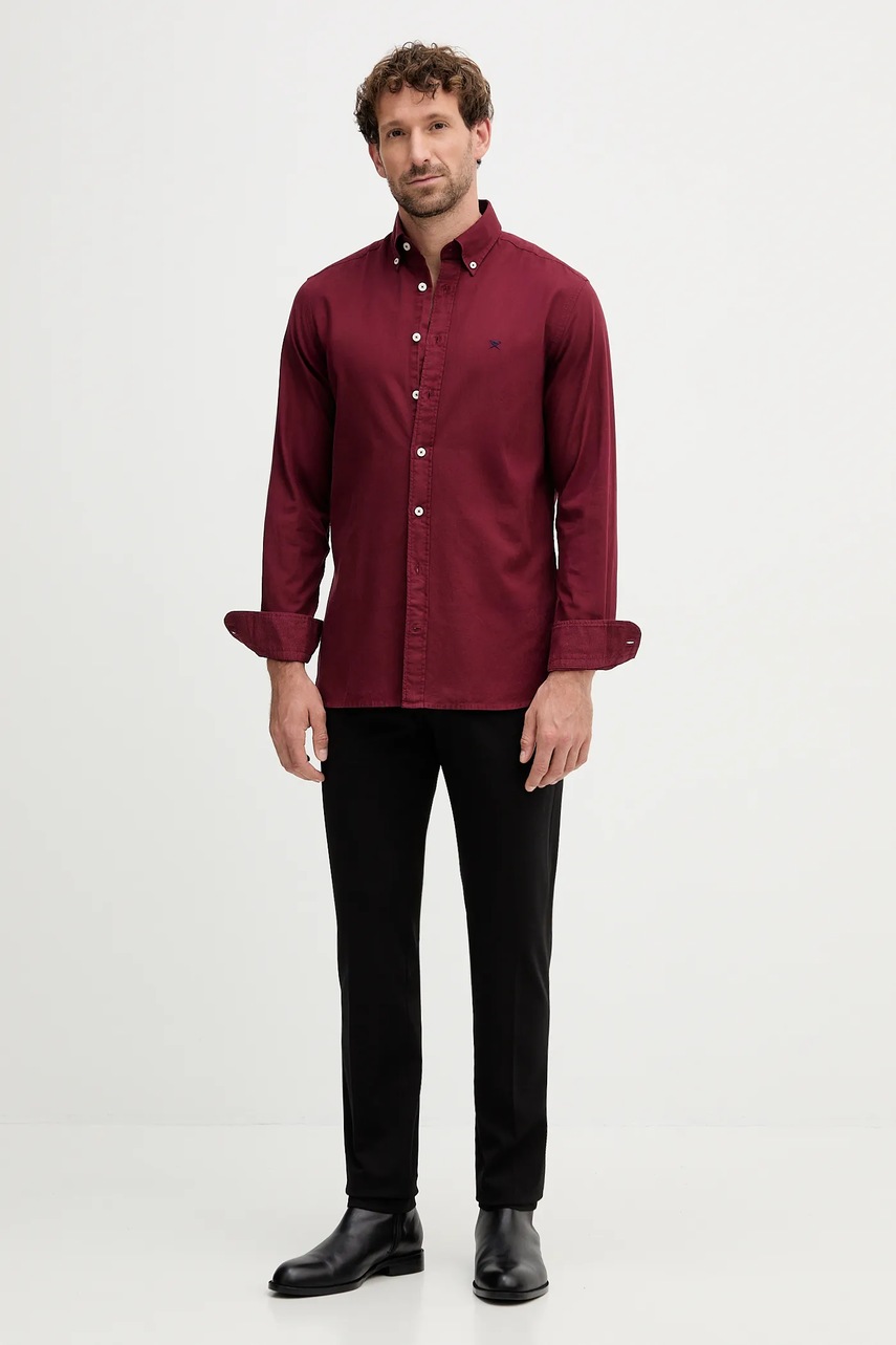 Хлопковая рубашка Hackett London цвет бордовый regular воротник button-down HM3010508