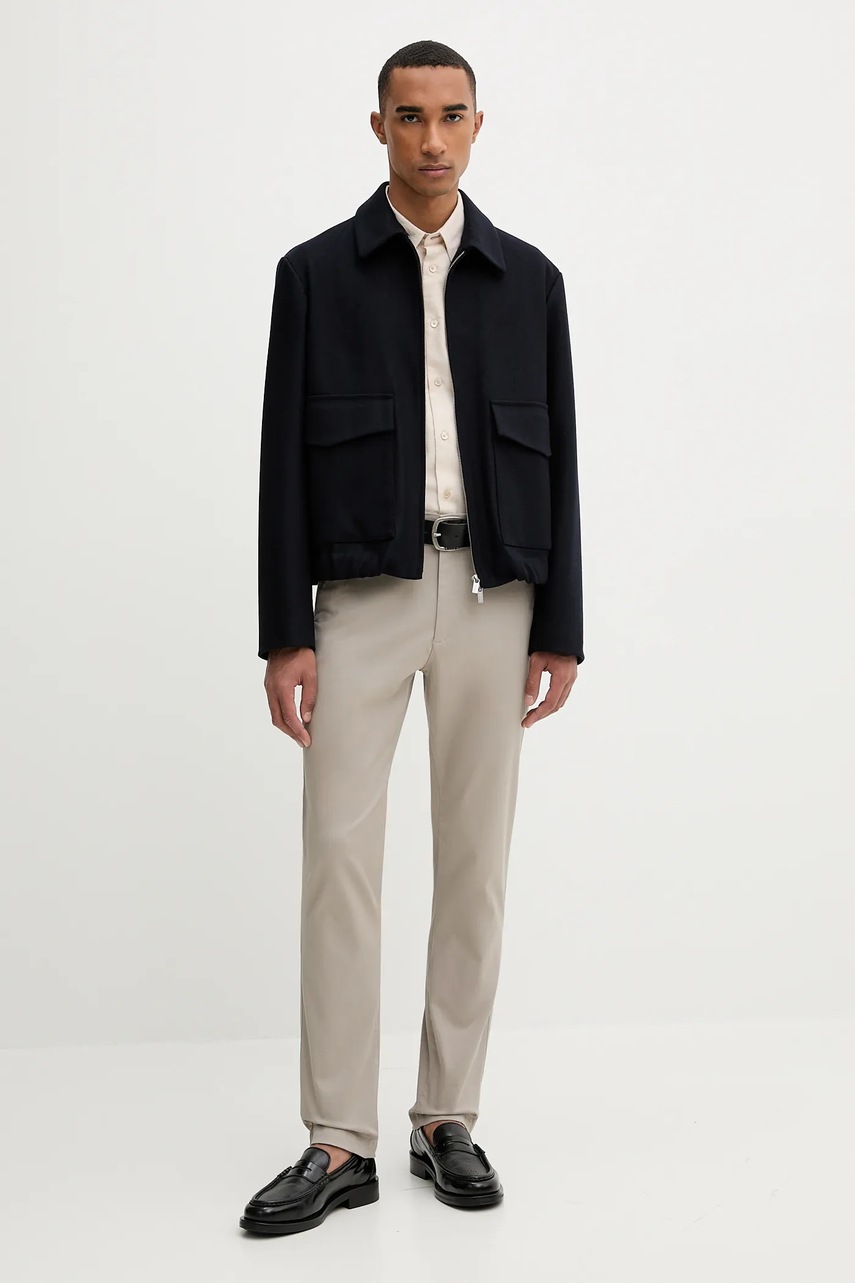 Рубашка с шерстью PS Paul Smith цвет бежевый regular классический воротник M2R-687U-T22487