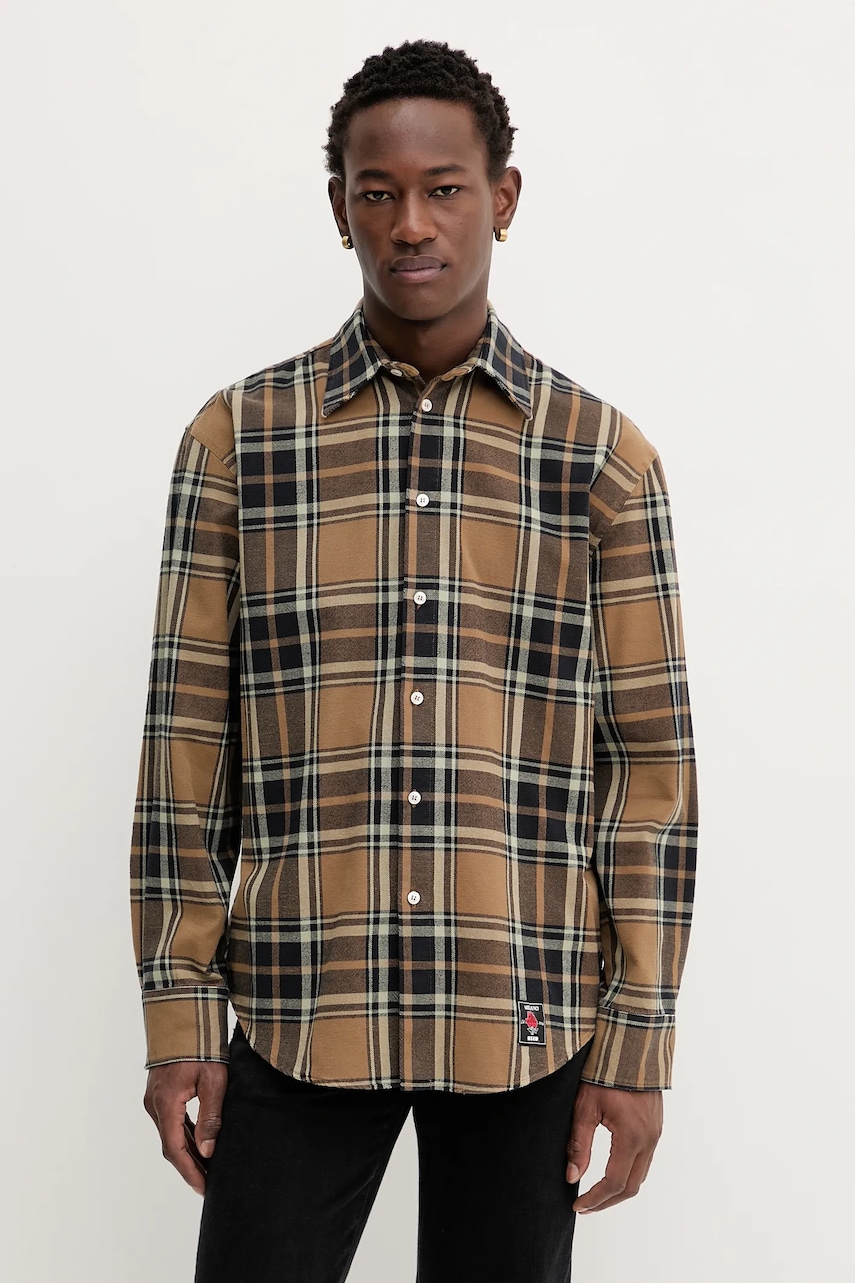MSGM cămașă din bumbac culoarea maro, cu guler clasic, regular, 3940ME11L.257500