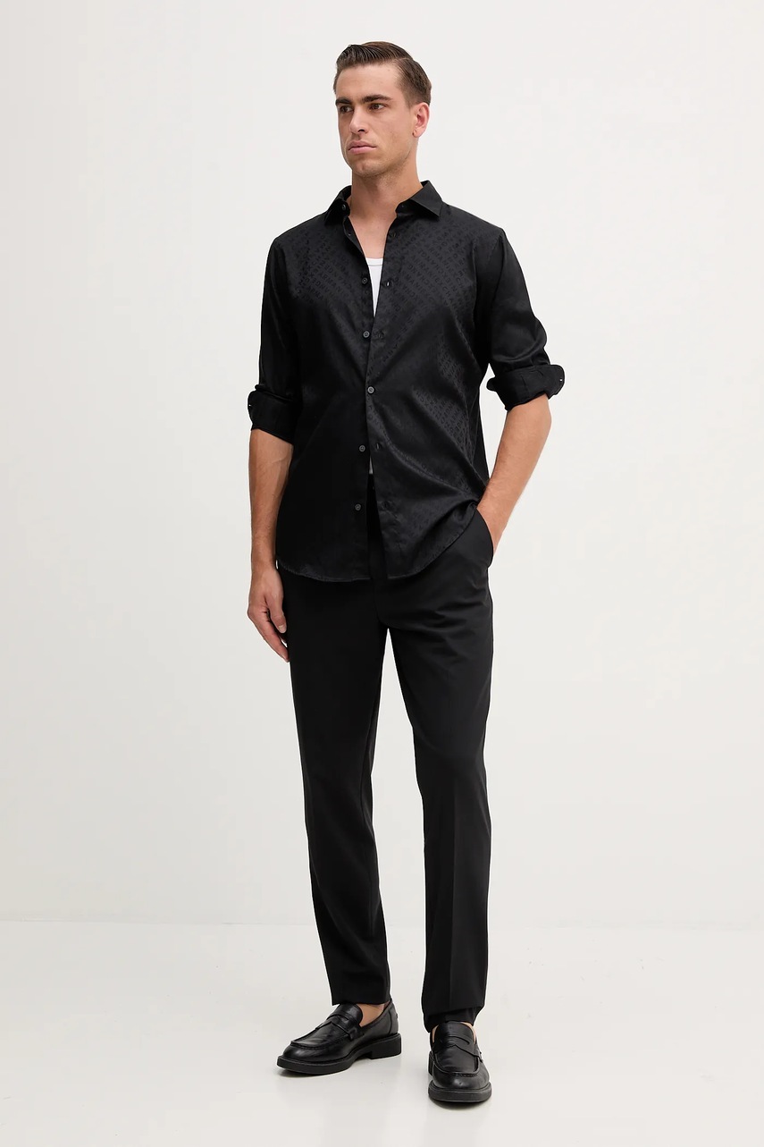 Хлопковая рубашка Armani Exchange цвет чёрный regular итальянский воротник XM001142 AF13131