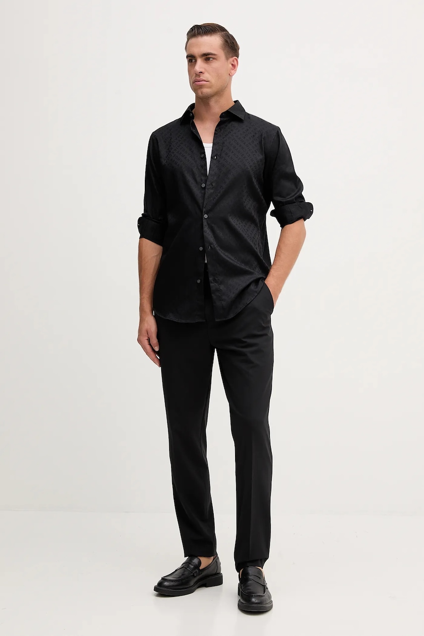 Хлопковая рубашка Armani Exchange цвет чёрный regular итальянский воротник XM001142 AF13131 Хлопковая рубашка Armani Exchange цвет чёрный regular итальянский воротник XM001142 AF13131