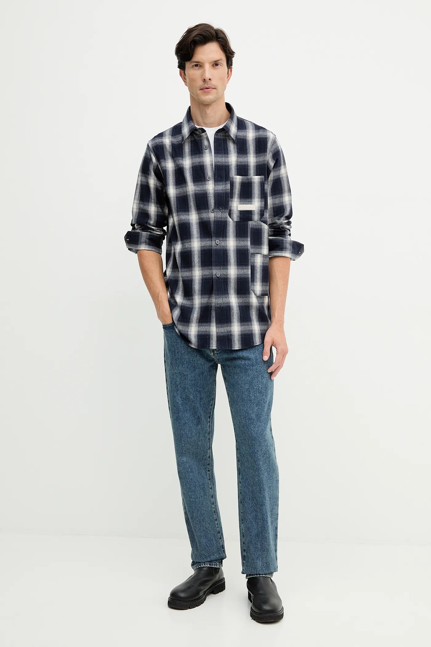 Хлопковая рубашка Armani Exchange цвет синий regular классический воротник XM001149 AF16626