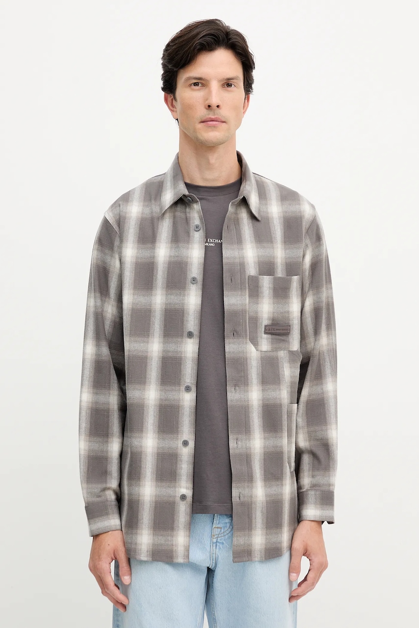 Armani Exchange cămașă din bumbac culoarea gri, cu guler clasic, regular, XM001149 AF16626