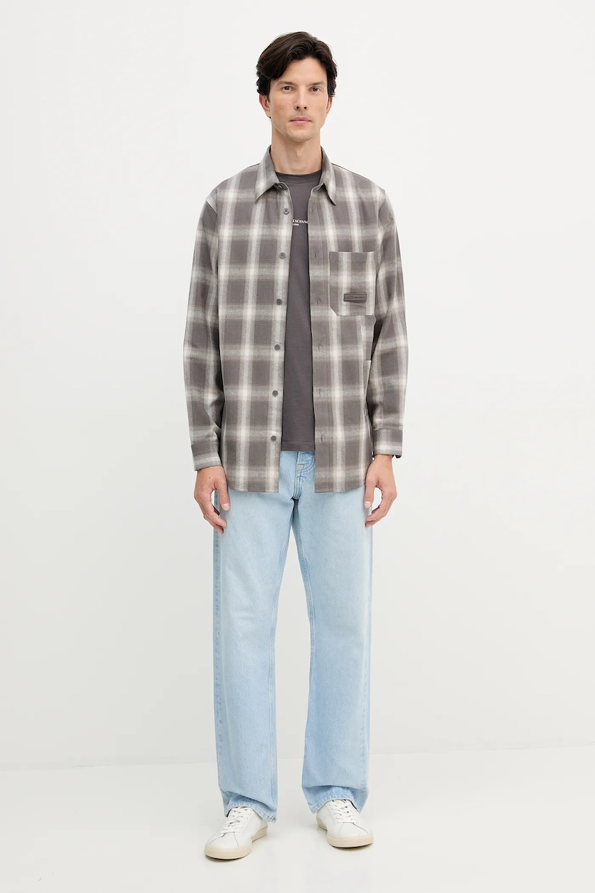 Хлопковая рубашка Armani Exchange цвет серый regular классический воротник XM001149 AF16626 Хлопковая рубашка Armani Exchange цвет серый regular классический воротник XM001149 AF16626