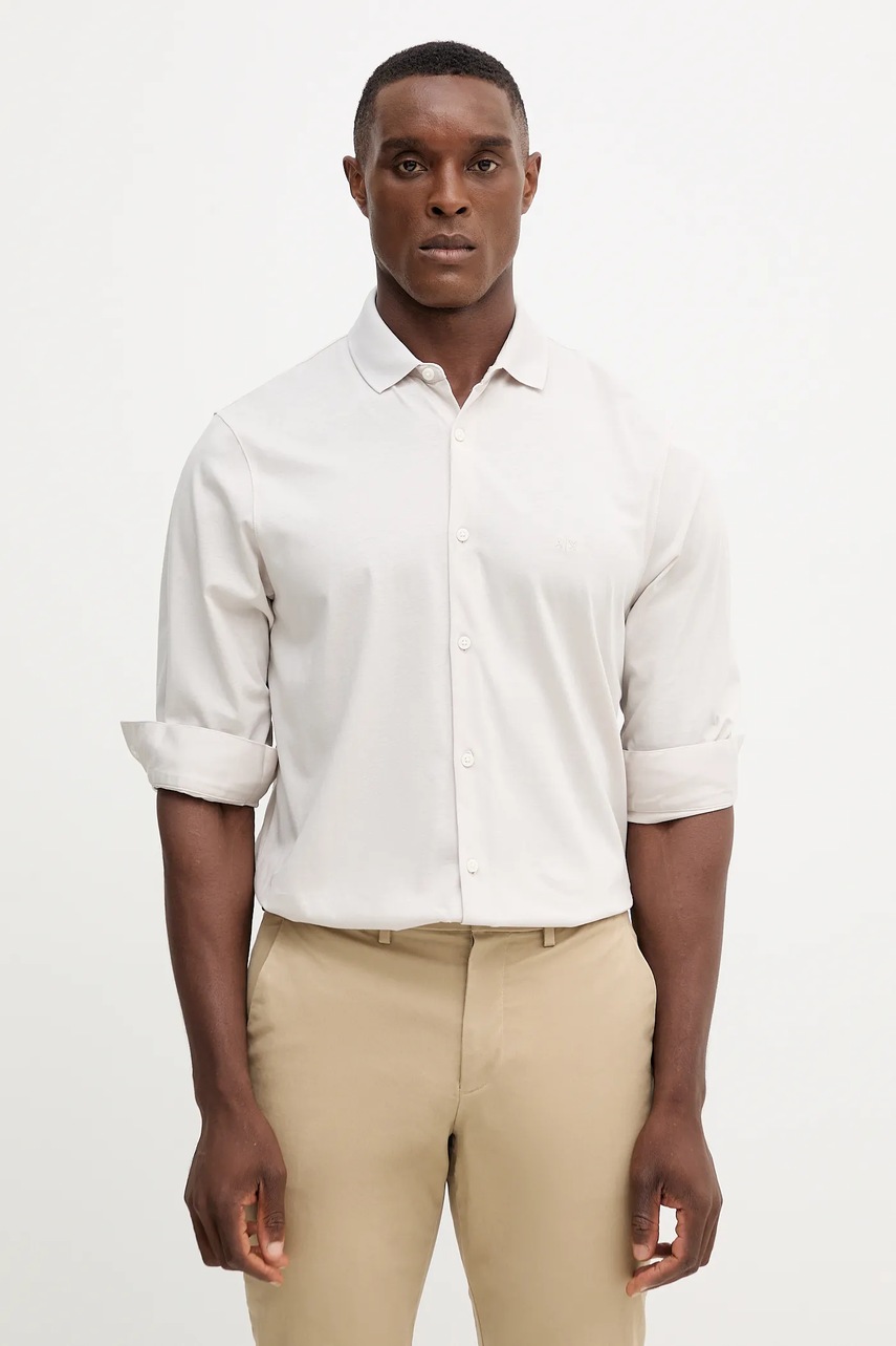 Armani Exchange camasa din bumbac culoarea gri, cu guler clasic, regular, XM001370 AF10364
