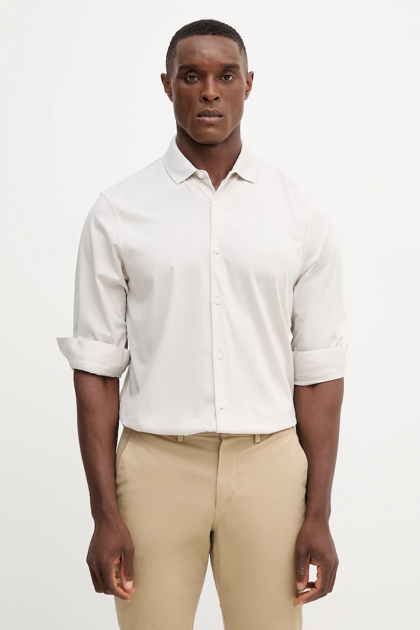 Armani Exchange cămașă din bumbac culoarea gri, cu guler clasic, regular, XM001370 AF10364