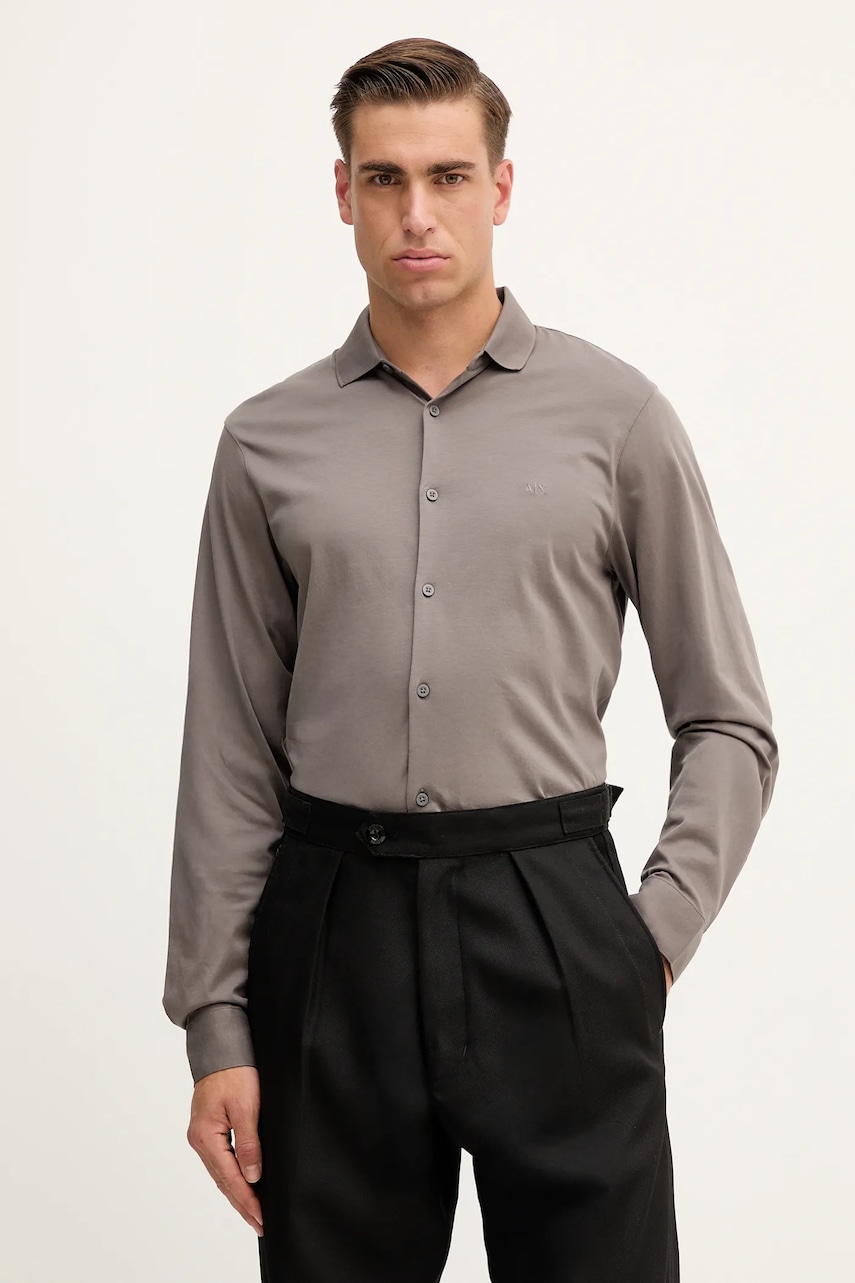 Armani Exchange cămașă din bumbac culoarea gri, cu guler clasic, regular, XM001370 AF10364