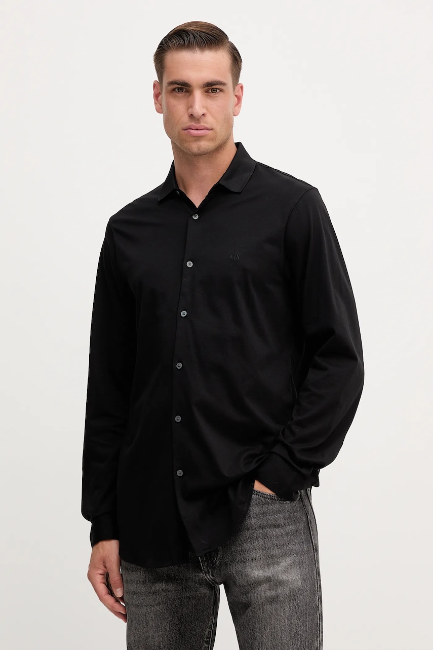 Levně Bavlněná košile Armani Exchange pánská, černá barva, regular, s klasickým límcem, XM001370 AF10364