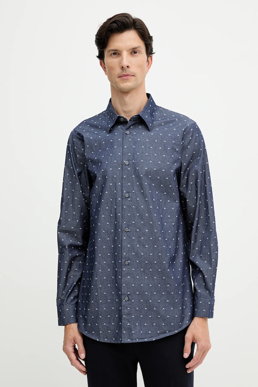Levně Bavlněná košile Armani Exchange pánská, tmavomodrá barva, regular, s klasickým límcem, XM001716 AF17528