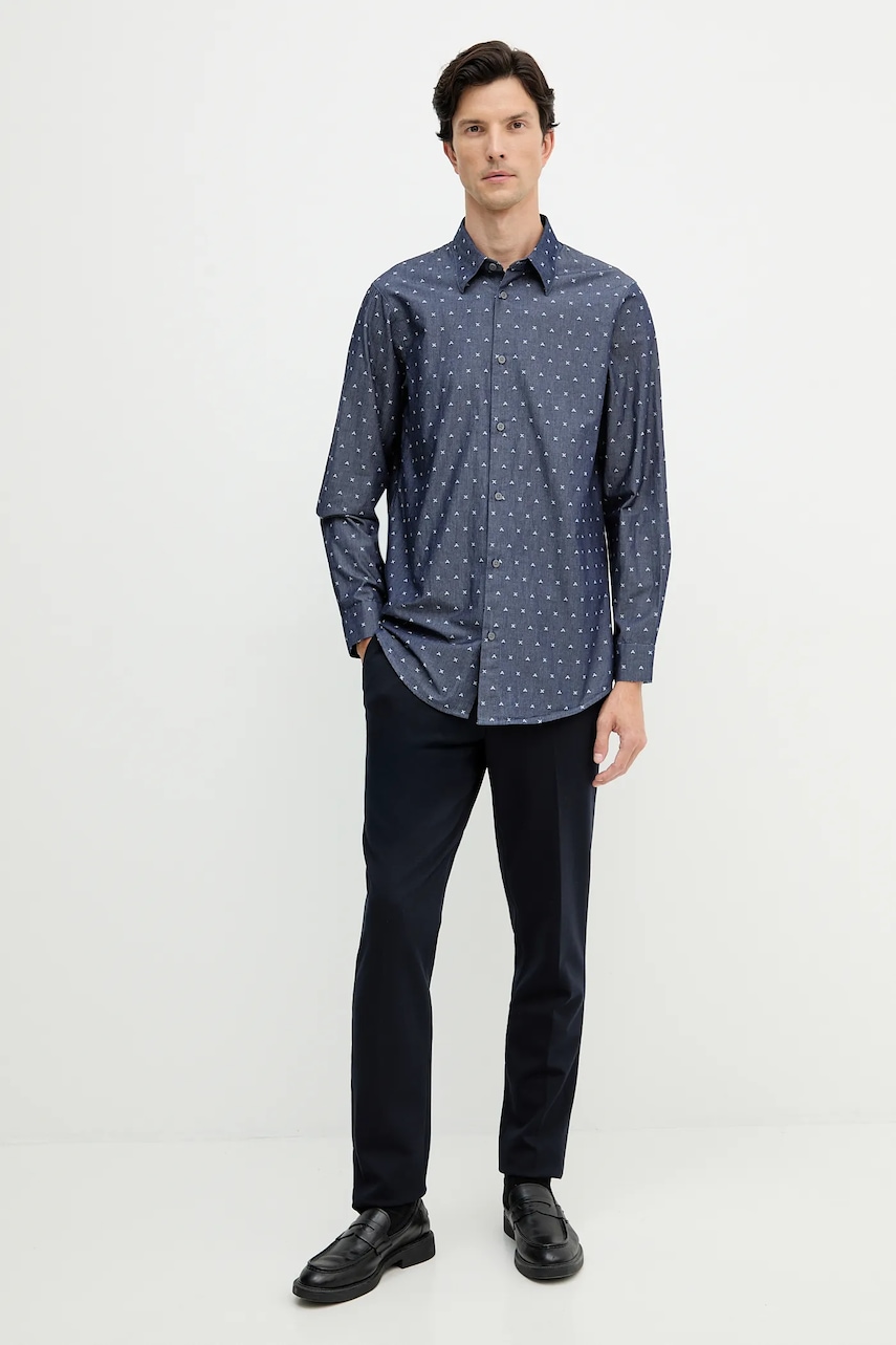 Хлопковая рубашка Armani Exchange цвет синий regular классический воротник XM001716 AF17528 Хлопковая рубашка Armani Exchange цвет синий regular классический воротник XM001716 AF17528