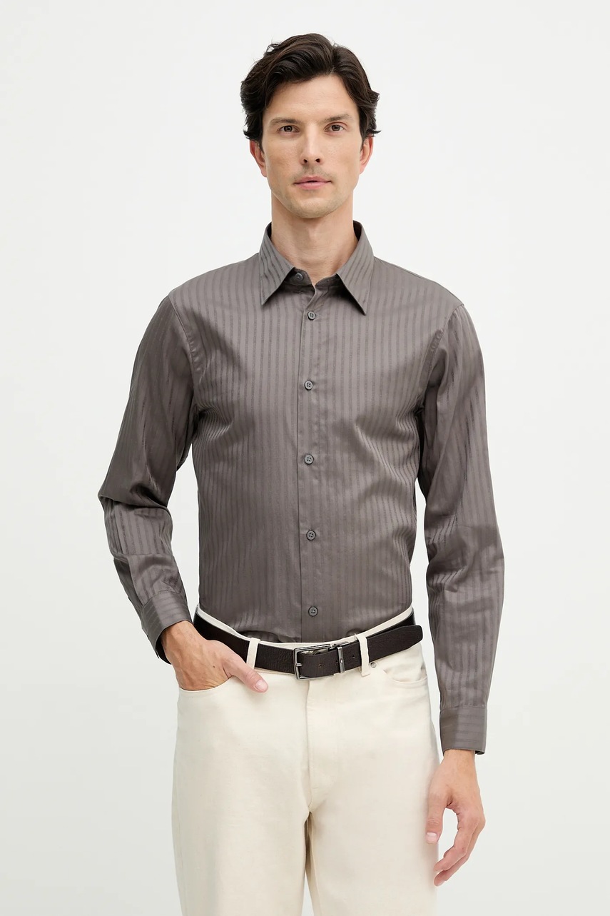Levně Bavlněná košile Armani Exchange pánská, šedá barva, regular, s klasickým límcem, XM001868 AF18836