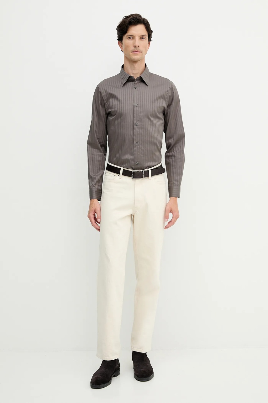 Хлопковая рубашка Armani Exchange цвет серый regular классический воротник XM001868 AF18836 Хлопковая рубашка Armani Exchange цвет серый regular классический воротник XM001868 AF18836