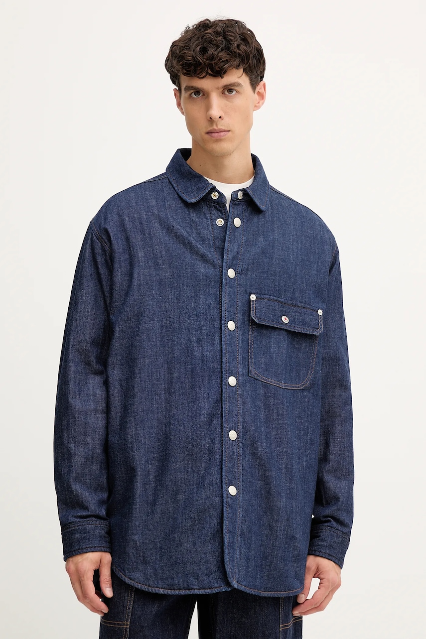 Kenzo cămașă culoarea bleumarin, cu guler clasic, relaxed, FF65DC5066E1