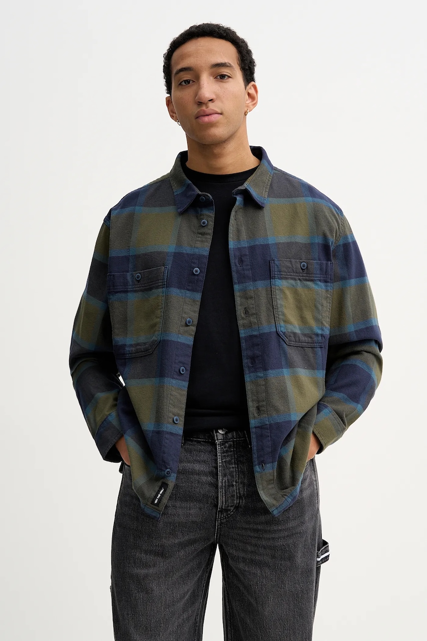 Vans cămașă din bumbac culoarea verde, cu guler clasic, relaxed, VN000P7ZF0O1