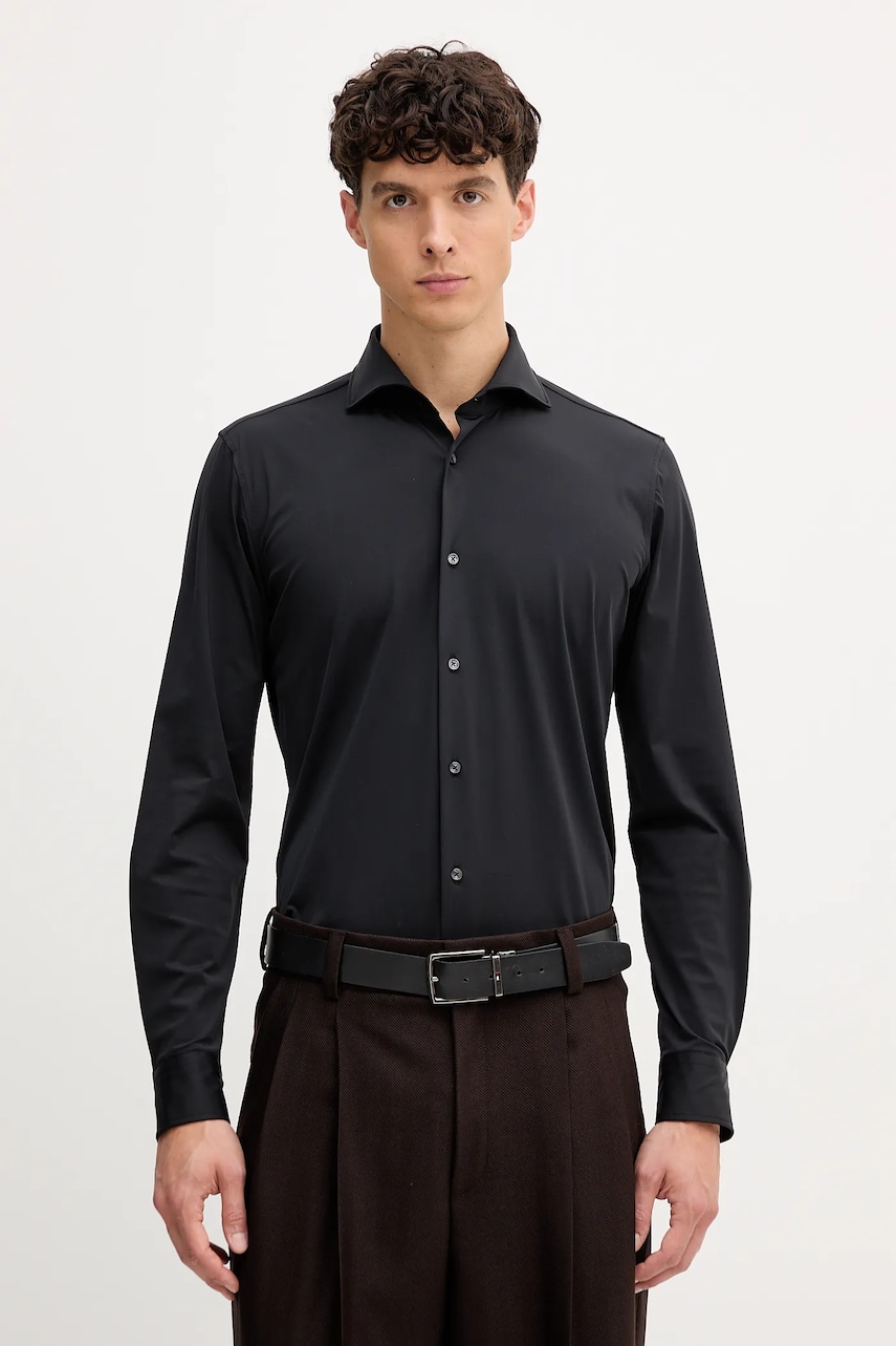Joop! cămașă culoarea negru, cu guler italian, slim, 30046080