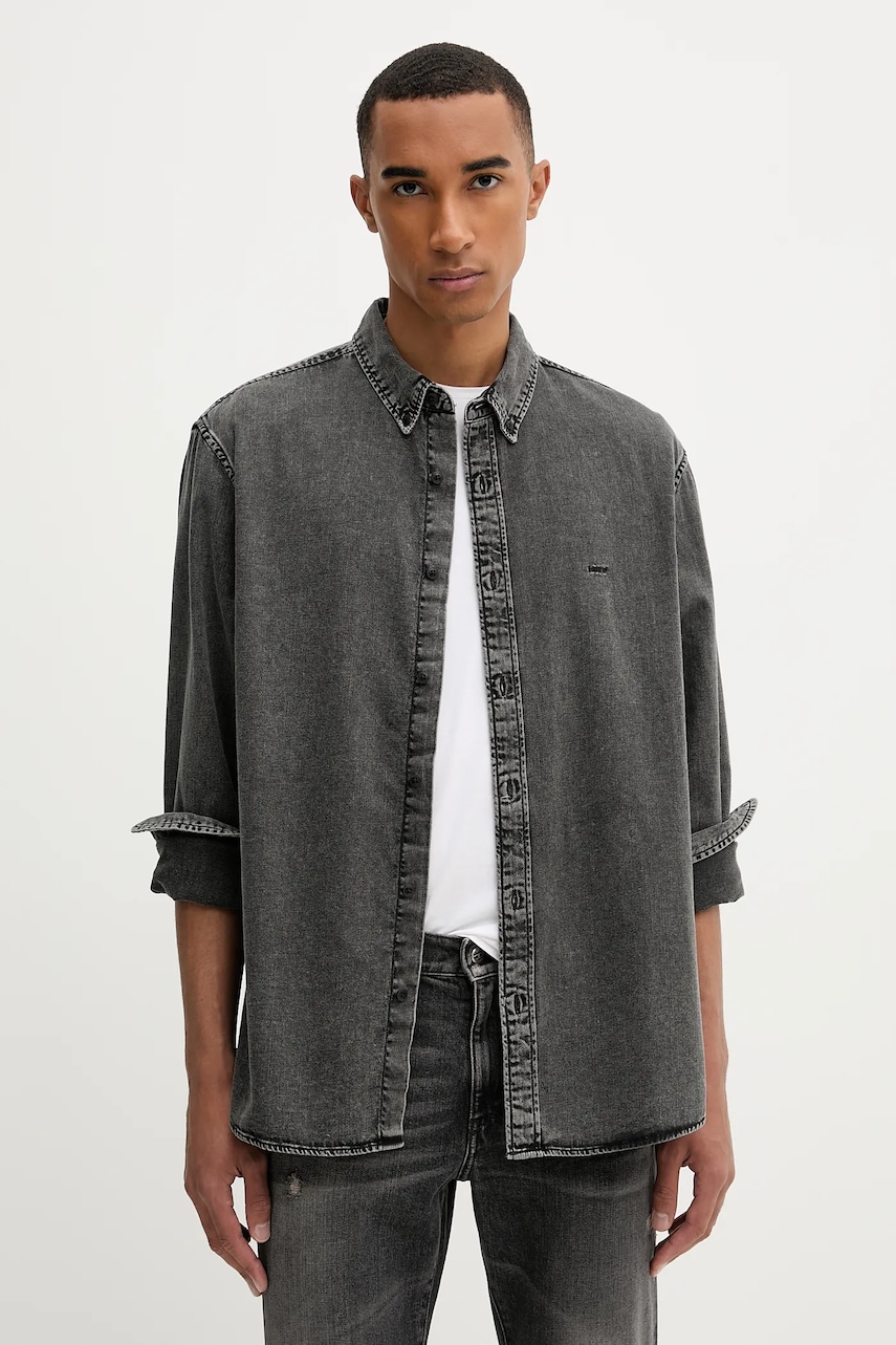 Levně Džínová košile Levi's pánská, černá barva, regular, s límečkem button-down, A7210